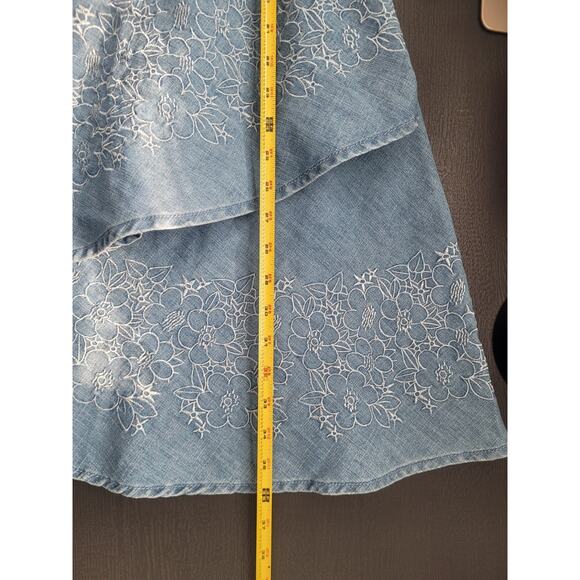 VTG Y2k Cristina V Denim Asymmetrical Embroidered Skirt Sz 4 Blue Boho Western - Picture 6 of 6